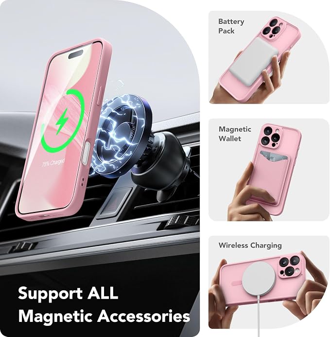 CAPRARO for iPhone 16 Pro Case, Compatible with MagSafe | Upgraded [Full Camera Protection] Protective Translucent Matte Women Girl Magnetic Phone Case Cover, Peach Pink - Image 3