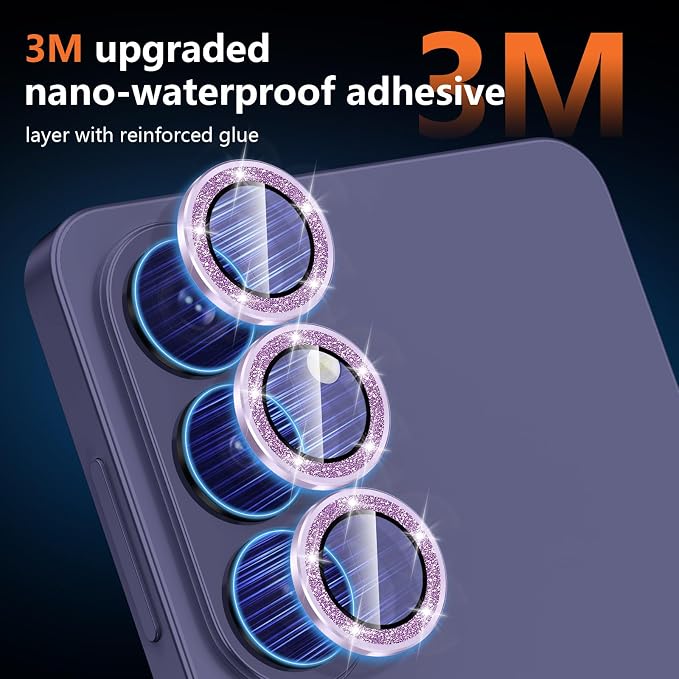 for Samsung Galaxy S26 Plus Camera Lens Protector, Individual Metal Ring Tempered Glass Lens Cover, [Strong Adsorption] Scratch Resistant Ultra-Thin HD Clear Lens Cover, 1 Set-Purple Sparkly - Image 4