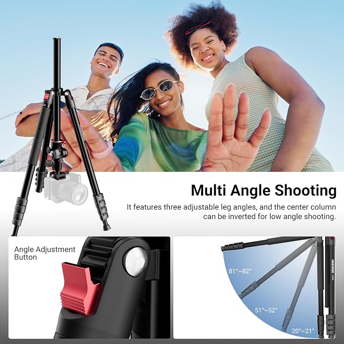 NEEWER Basics Overhead Camera Tripod Monopod with Ball Head & Horizontal Center Column, 76 Inch Tall Metal DSLR Video Travel Stand, Arca Type QR Plate & Inverted Legs, Max Load 17.6 lb, TP014 - Image 6