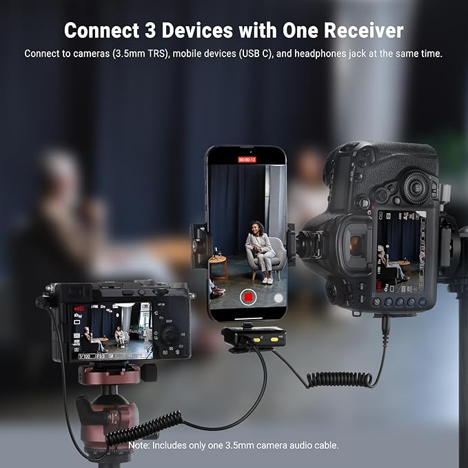 NEEWER CM28 Wireless Lavalier Microphone, Smart Noise Cancelling Lav Mic, 48KHz/16Bit 9hrs Uncompressed Recording, 200m Range, 4GB Storage for iPhone, Android, Camera, 1 RX + 2 TX + Charging Case - Image 2