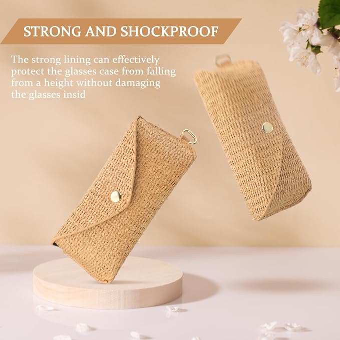 Leinuosen Woven Straw Sunglasses Case with Clip Hard Shell Rattan - Image 5