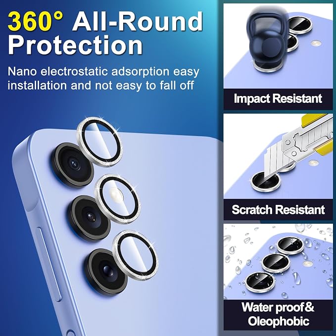 Camera Lens Protector for Samsung Galaxy A35 5G, 9H Tempered Glass, Scratch Resistant, 1 Set - Silvery Sparkly - Image 4