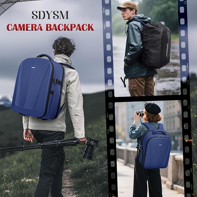 SDYSM Camera Backpack, Large Camera Bag for Photographers Professional DSLR/SLR Mirrorless Camera Case Compatible for Sony Canon Nikon, Blue - Image 8