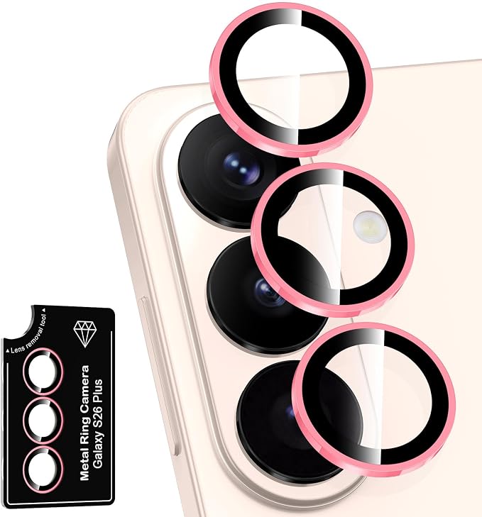 for Samsung Galaxy S26 Plus Camera Lens Protector, Individual Metal Ring Tempered Glass Lens Cover, [Strong Adsorption] Scratch Resistant Ultra-Thin HD Clear Lens Cover, 1 Set-Pink Shine by Btscase