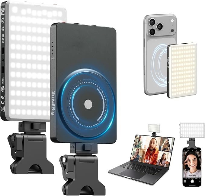 SmallRig M3 Magnetic Selfie Phone Light with Clip, Portable Light | 2000mAh, 120 LEDs, 2700K-6500K, for Content Creators Video Recording, for iPhone/Laptop/Camera/Webcam (Ink Blue) - 5505 by SmallRig