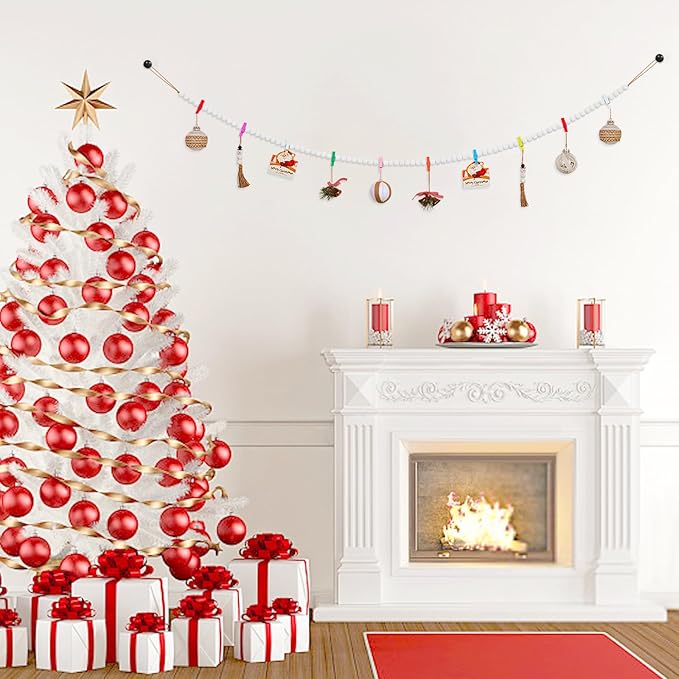 KLOGTSIND Hanging Photo Display with Clips, 3PCS Wood Bead Garland Banner | Photo String Banner with 10 Clips for Bedroom Room Dorm Cubicle, Picture Cards Artwork Display, Christmas Teen Girls Gifts - Image 7