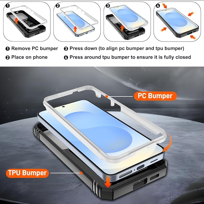 Gritup Fit for Samsung Galaxy S25 Case with Slide Camera Cover | 2 Pcs Screen Protector, Build in 360° Rotating Ring Kickstand, Military Grade Protective Phone Case, White+Black - Image 4