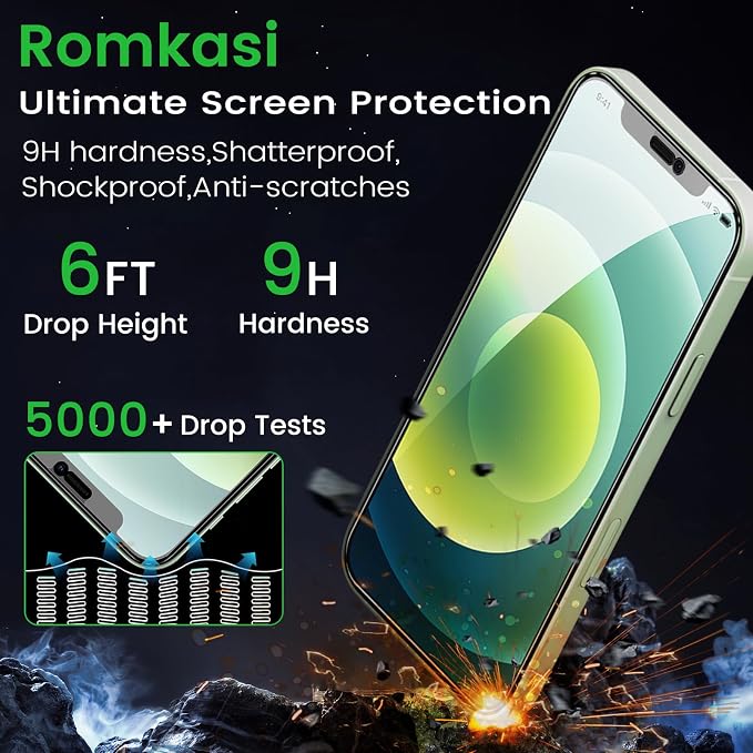 Romkasi 3 Pack Privacy Screen Protector for iPhone 12 6.1 Inch with 3 Pack Camera Lens Protector, Anti Spy Tempered Glass Film, Anti-Scratch, Touch Sensitive, Case Friendly - Image 5