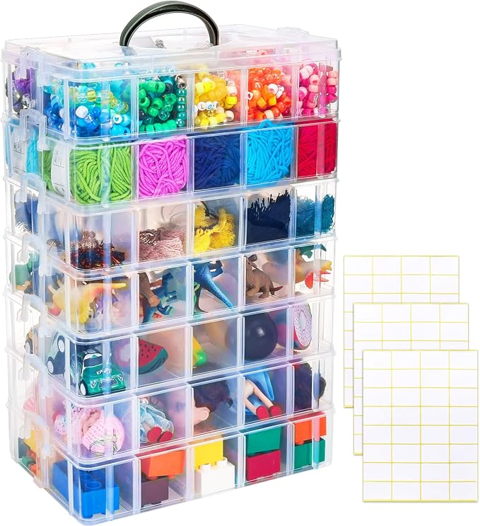 Bead Organizer 7 Tier 70 grid Stackable Craft Tackle Storage Container | Stackable 7-Tier Design, 70 Compartments, for Beads Washi Tape Toys Crafts and Sewing Supplies by SGHUO