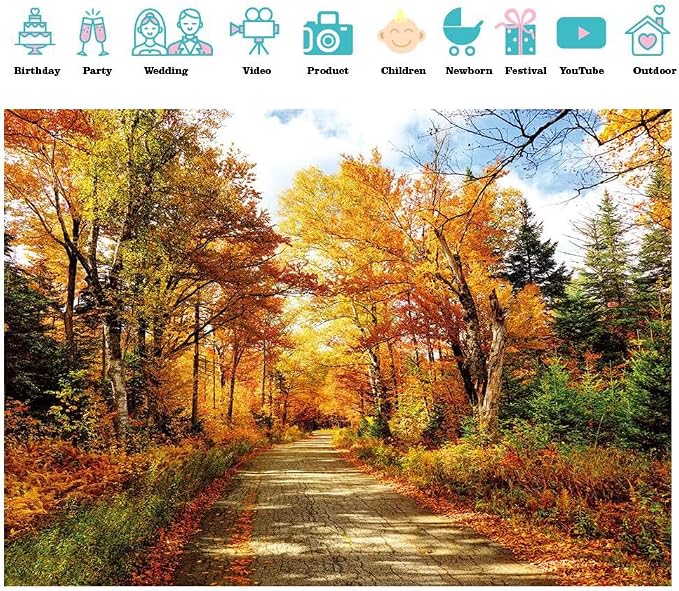Fall Photography Backdrop Autumn Backdrop Fallen Leaves Real Natural Landscape Photography Background for Party Decoration Banner Baby Shower Studio Props 11631 (8x6FT) - Image 3
