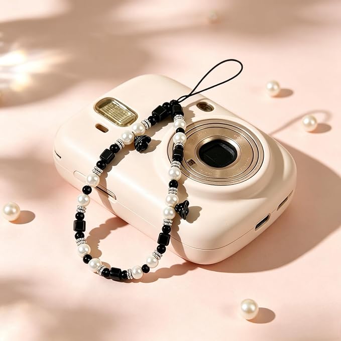 Phone Charm Beaded Camera Wrist Strap Cute Chain Lanyard Wristlet | Camera Wristlet Crystal Pearl Camera Charm Strap Girly Phone Charms Strap Bag Purse Charms for Women - Image 2