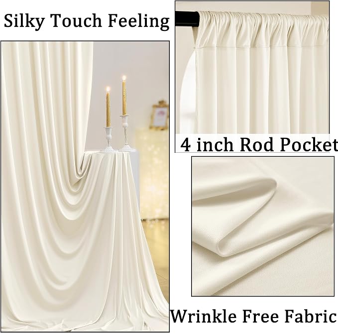 20ft x 10ft Wrinkle Free Ivory Backdrop Curtains for Parties, 4 Panels 5x10ft Photo Backdrop Drapes for Wedding Party Birthday Photography Baby Shower Background Backdrop Home Decor - Image 2
