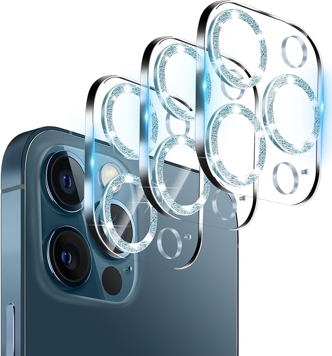 Dengduoduo 3 Pack Tempered Glass Camera Lens Protector for iPhone 12 Pro Max 6.7" Bling Glitter Sparkle, Ultra HD, 9H Hardness, Anti-Scratch, Case Friendly, Easy to Install [No Affect on Night Shots] by Dengduoduo