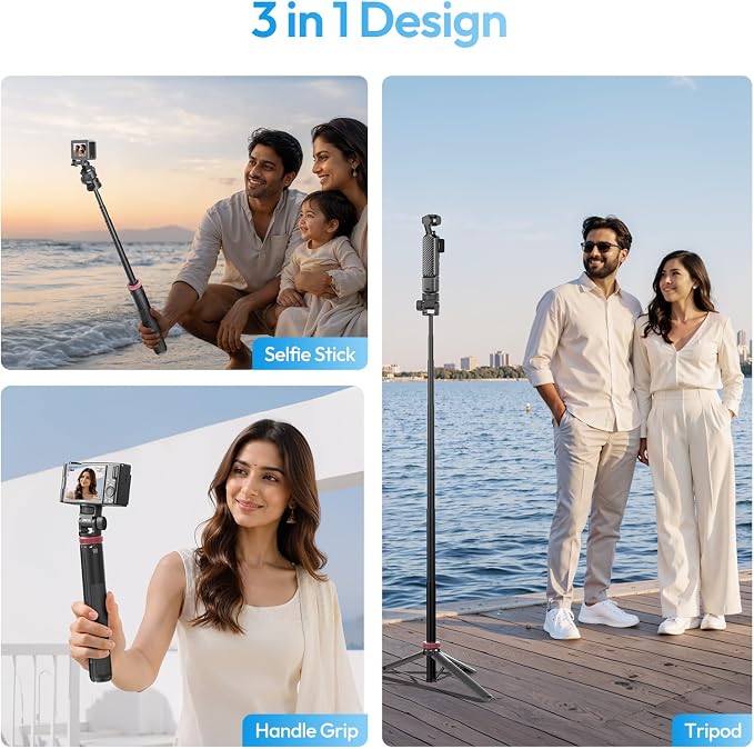 ULANZI MT-71 Tripod Selfie Stick & Vlog Handle with Magnetic Quick Release&1/4'' Screw, 59in Extendable Lightweight Tripod Stand (7-Section) for DJI Pocket 3/Insta360 X5 X4 X3 Series - Image 7