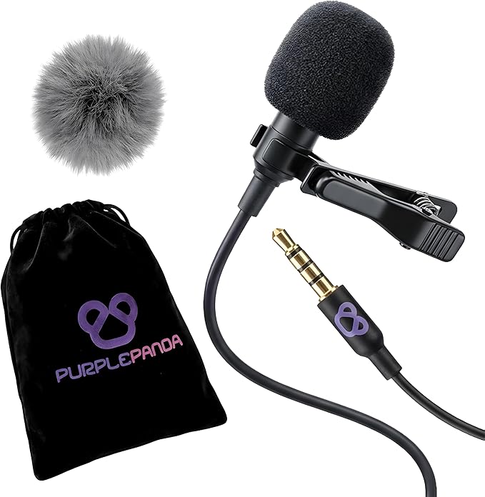 Purple Panda Lavalier Microphone for GoPro, DJI, Insta360 Mic Adapters | Wired Motovlogging Lapel Mic for Go Pro Media Mod, 3.5mm, Osmo Action & Insta360 Audio Adapters, Motorcycle Helmet Clip On by PurplePanda