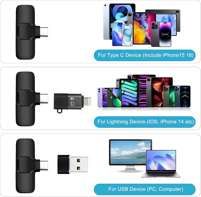 Wireless Microphone for iPhone 15 16，iPad, Android, Lavalier Microphone for Video Recording, Noise Reduction, Clip on Mini Mic for Tiktok, YouTube, Vlog, Podcast, ASMR - Image 2
