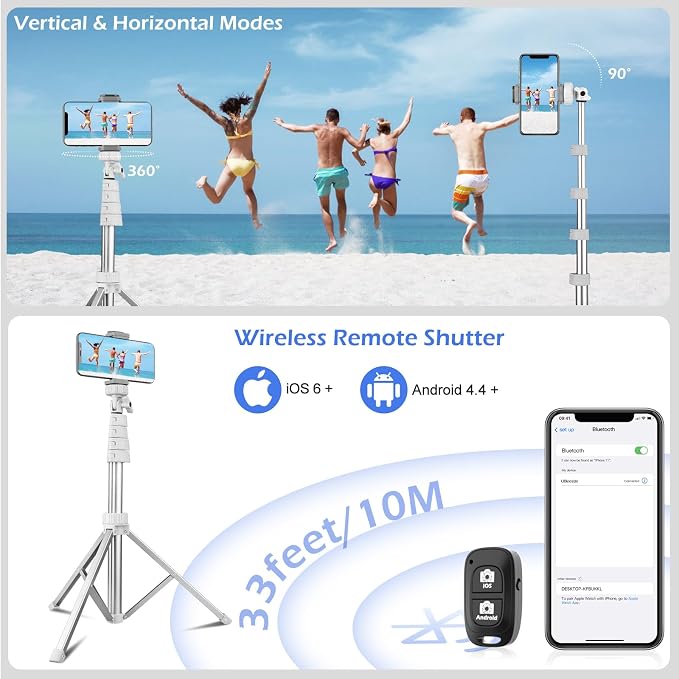 Sensyne 67" Phone Tripod & Selfie Stick, Extendable iPhone Tripod Stand with Wireless Remote and Phone Holder, Compatible with Cell Phone, Camera (Silver) - Image 5