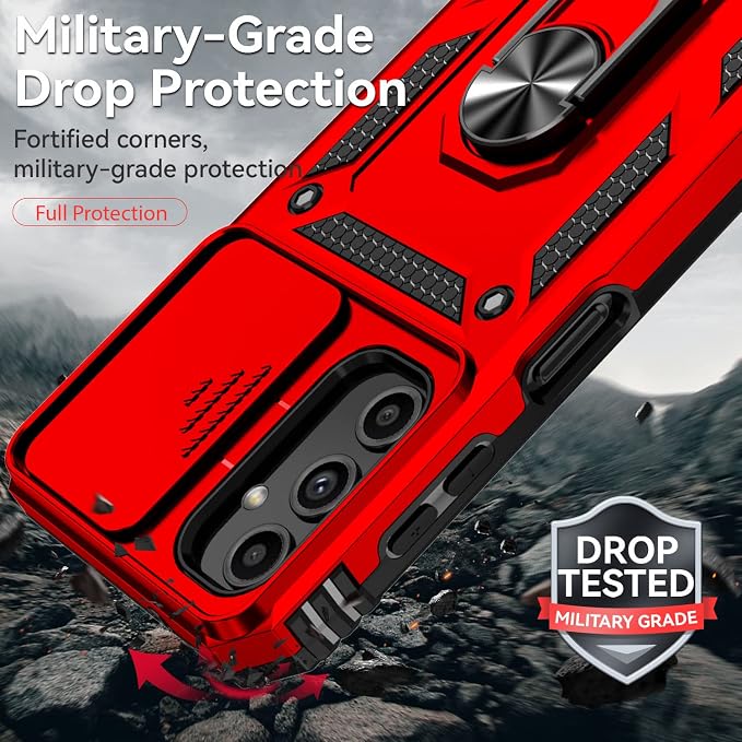 for Samsung Galaxy A14 5G Case,with Screen Protectors and Camera Cover,[Military Grade] 16ft.Drop Tested Cover with Magnetic Kickstand Protective Case for Galaxy A14 5G, Red - Image 6