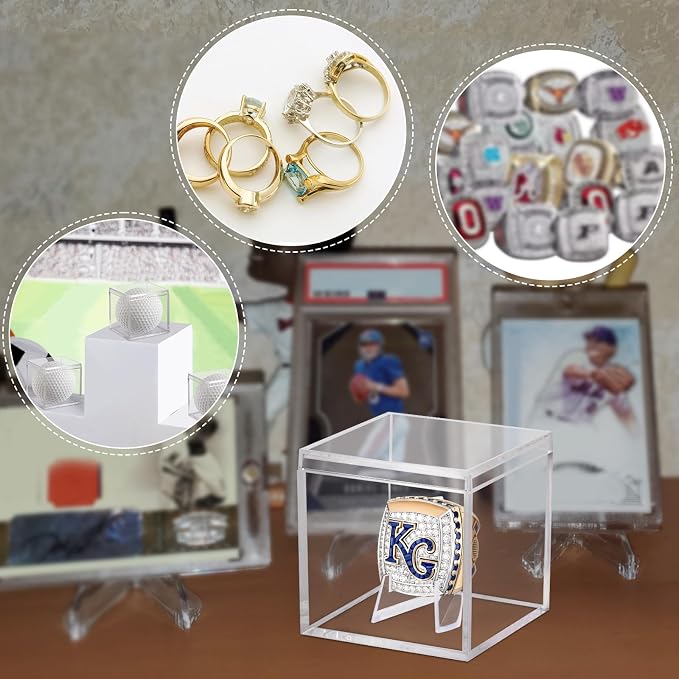 Championship Ring Display Case, Clear Acrylic Memorabilia Stand Cube Holder Dust Protection Transparent Storage Box for Sports Baseball Basketball Fan Souvenir Protection Supplies (2.1 x 2.1 x 2.1) - Image 6