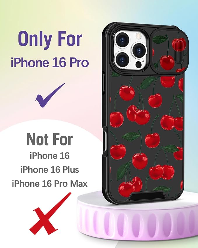 Buleens for iPhone 16 Pro Case 6.3 Inch - with Ring Stand & Camera Cover Aesthetic Cute Designed for Women Girls Girly Pretty Kawaii Cherry Teens Phone Case for iPhone 16 Pro Compatible with Magsafe - Image 2