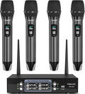 4 Channel Wireless Microphone System with Metal Receiver, 4 Handheld Mics, Independent Volume Control, 262ft Range, UHF Karaoke Mic Set for Home Party, Classroom, Church, Wedding, Events by TONALUXE