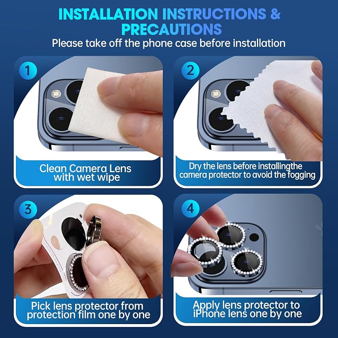for iPhone 15 Pro/15 Pro Max Camera Lens Protector Diamond, Blue | Individual Metal, 9H Hardness, Scratch Resistant, Shockproof, Drop Protection, Case Friendly, Stylish Accessories - Image 7