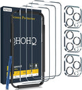 QHOHQ 3 Pack Screen Protector for iPhone 14 Pro 6.1 Inch with 3 Pack Tempered Glass Camera Lens Protector, Ultra HD, 9H Hardness, Scratch Resistant, Case Friendly by QHOHQ