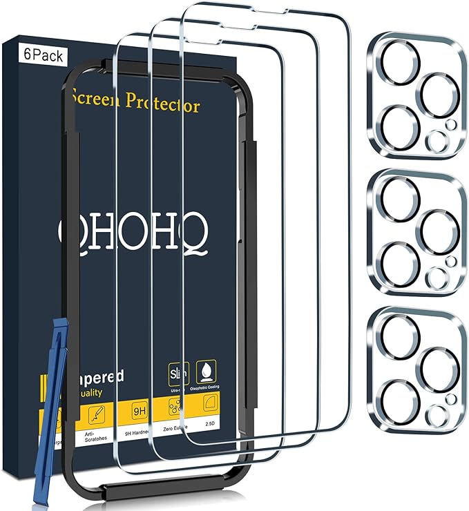 QHOHQ 3 Pack Screen Protector for iPhone 14 Pro Max 6.7 Inch with 3 Pack Tempered Glass Camera Lens Protector, Ultra HD, 9H Hardness, Scratch Resistant, Case Friendly by QHOHQ