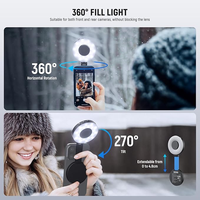 NEEWER ENTRY LEVEL VERSION Magnetic Selfie Light Compatible with MagSafe iPhone, 4 Mode CRI95+ 914lx 1.5W Plastic Folding Small LED Phone Fill Ring Lighting for Recording Makeup Video Conference,NL40R - Image 4