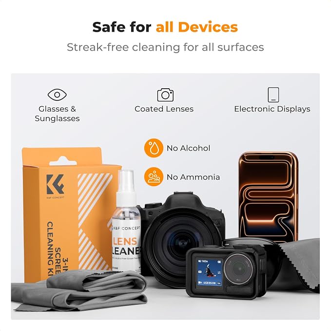 K&F CONCEPT Eyeglass Lens Cleaner Spray Kit for Laptop,Screen and Camera | 60ml Mild Cleaning Liquid,15*15cm + 40*40cm Microfiber Cloth,High Density,Individually Packaged,Washable & Reusable,MK01 - Image 5
