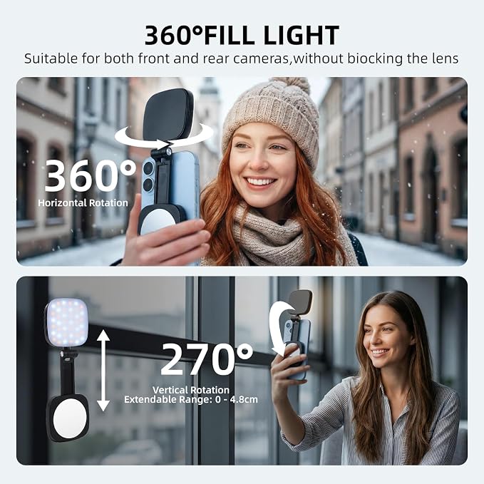 Magnetic Selfie Light, Compatible with MagSafe iPhone, CRI 95, 5 Color Modes, Rechargeable LED Phone Light with Mirror, Portable Ring Light for Vlog Makeup Photography Video Recording, Black - Image 6