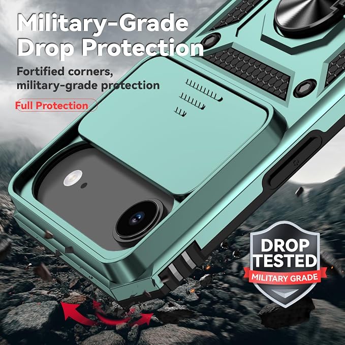 SunStory Phone Case for iPhone Air Case with HD Screen Protector & Slide Camera Cover & Rotated Ring Kickstand, [Military-Grade] Phone Case for iPhone 17 Air, Green - Image 6