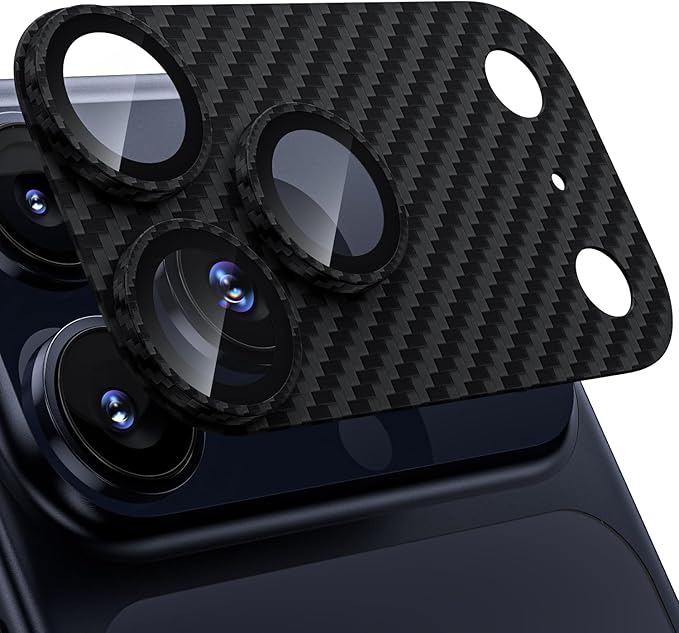 WSKEN for iPhone 17 Pro Camera Lens Protector - Military Grade Design | Strong Adhesion, Daily Shatterproof, Metal Aluminum Alloy Tempered Glass Camera Screen Protector, Carbon Fiber Texture by SmartProtectionGreenerFuture