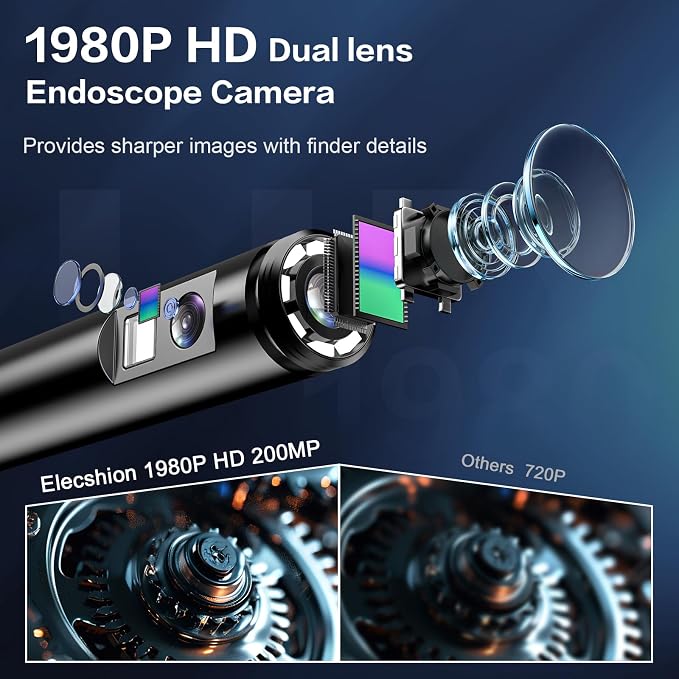Dual Lens Endoscope Camera with Light Borescope Inspection Camera | Borescope Camera with 8+1 Adjustable LED Lights 1980P IP68 Waterproof 16.5ft Semi Rigid Snake Camera for iPhone iPad Phone - Image 2