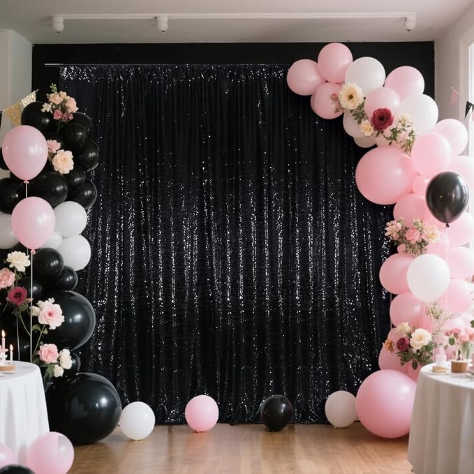 SquarePie 8x8ft Black Sequin Backdrop, High Density Non-Transparent Glitter Curtain for Photography, Birthday, Wedding Party Decorations, Thick Solid Background with 4" Rod Pocket, 1 Panel - Image 9