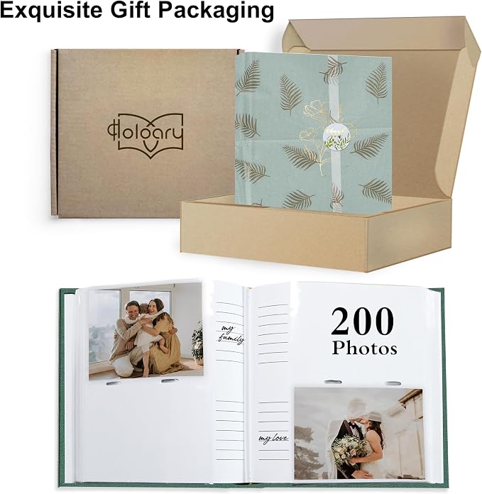 Holoary Photo Album 4x6 200 Photos, 200 Pockets 4”x6” Picture Album, Linen Fabric Cover Big Picture Book for Photos with Writing Area, 4x6 Photo Albums for Family Weddings Travel Memories(Dark Green) - Image 9