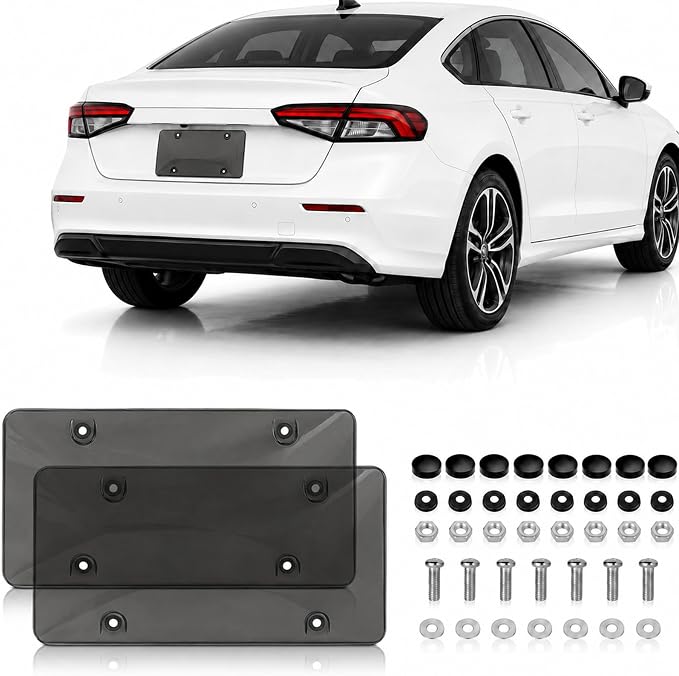 License Plate Camera Blocker, Transparent License Plate Cover Paired with A Silicone Licenses Plates Frame, Easy to Install, Suitable for Front and Rear Licenses Plates (Black-A) by Unknown