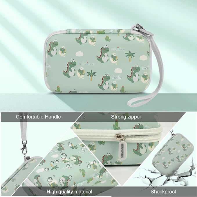 Kids Film Camera Case, Travel Storage Bag for Girls Boys | for ESOXOFFORE for Dylanto for Anchioo for WEEFUN for GKTZ for Amzelas for Mafiti, Mesh Pocket, Wrist Strap, Green Dinosaur - Image 4