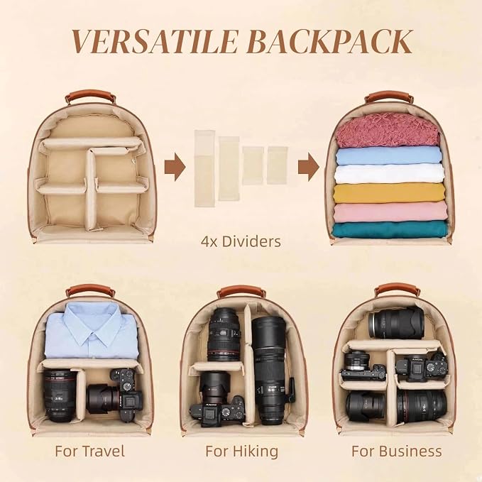 Small Camera Backpack, Classic PU Leather for DSLR, Professional Camera Bag for Photographers with 11 Inch Pad/Tablet Compartment, 10L Brown - Image 6