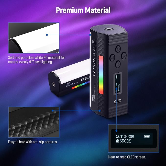 NEEWER Basic Magnetic Handheld Light Wand, 360° Full RGB Mini LED Video Light Stick, 2500mAh Battery, 2500-8500K Dimmable Camera Tube Light for Studio Photography TikTok YouTube Vlog, TL96RGB - Image 7