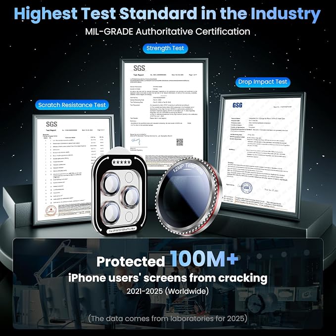 Uyiton for iPhone 17/16/15/14 (Pro Max & Pro) Camera Lens Protector | Unique Lines Text Design, Case-Friendly, Military-Grade Sapphire Glass Metal Camera, Easy to Install, Gearwheel Silver+Red - Image 6