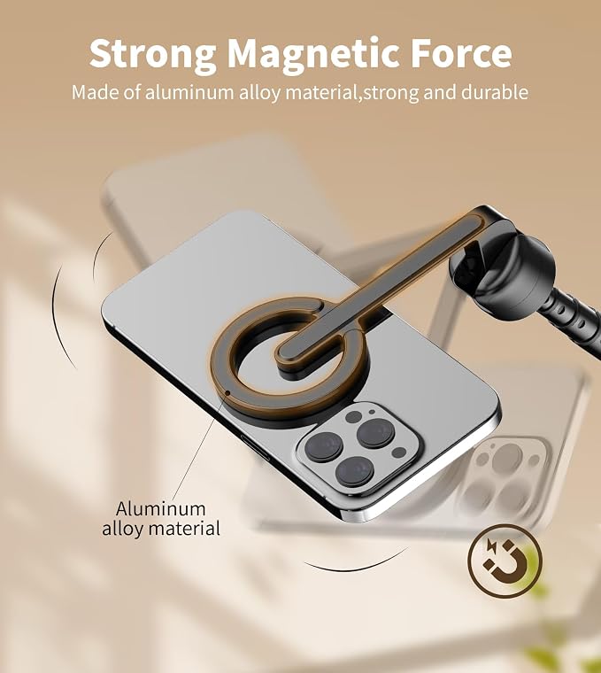 TONEOF 68" Magnetic Aluminum Phone Tripod Selfie Stick for iPhone & Android | Rechargeable Remote,360° Rotatable Foldable Cell Phone Stand Holder with Metal Ring,Travel Tripod for Magsafe (Black) - Image 4