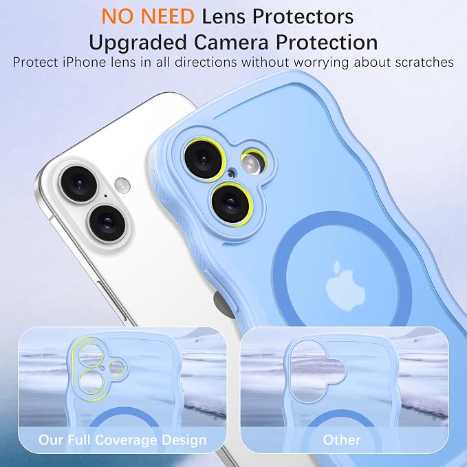 BENTOBEN Magnetic for iPhone 17 Case, Cute Wavy Full Camera Protection [Compatible with MagSafe] Translucent Matte Anti-Slip Bumper Women Girls Boys Protective Cover for 17 6.3", Light Blue - Image 8