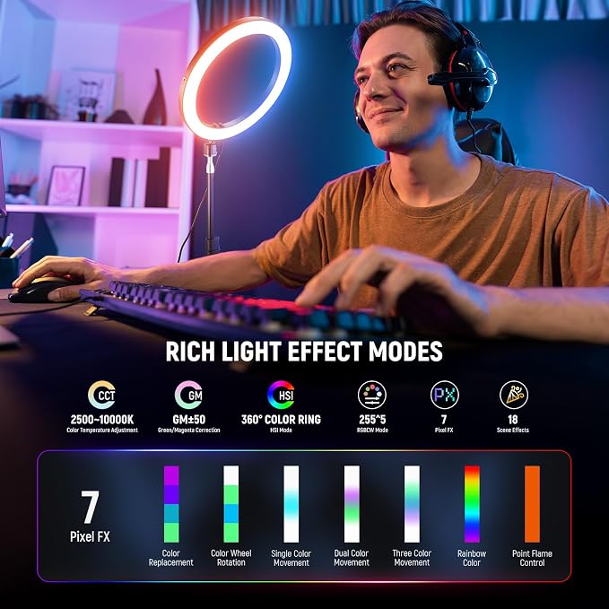 NEEWER 12" Ring Light with Stand Tripod Compatible with iPhone, 24W LED RGB Lighting with Phone Holder for Selfie Studio Photography Video Recording Makeup Lash Streaming, 2500-10000K CRI95+, RH12C - Image 3
