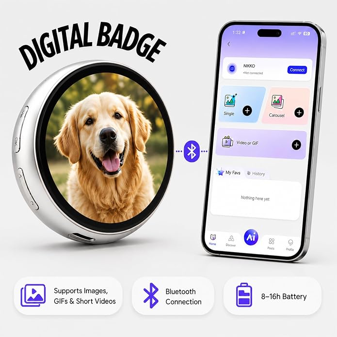 PINTURA x beam box Digital Badge Pin with Touch Screen, Smart e Badge, Wearable GIF & Photo Display Custom Pins, Magnetic Ita Bag Accessories for Anime Cosplay - Image 2