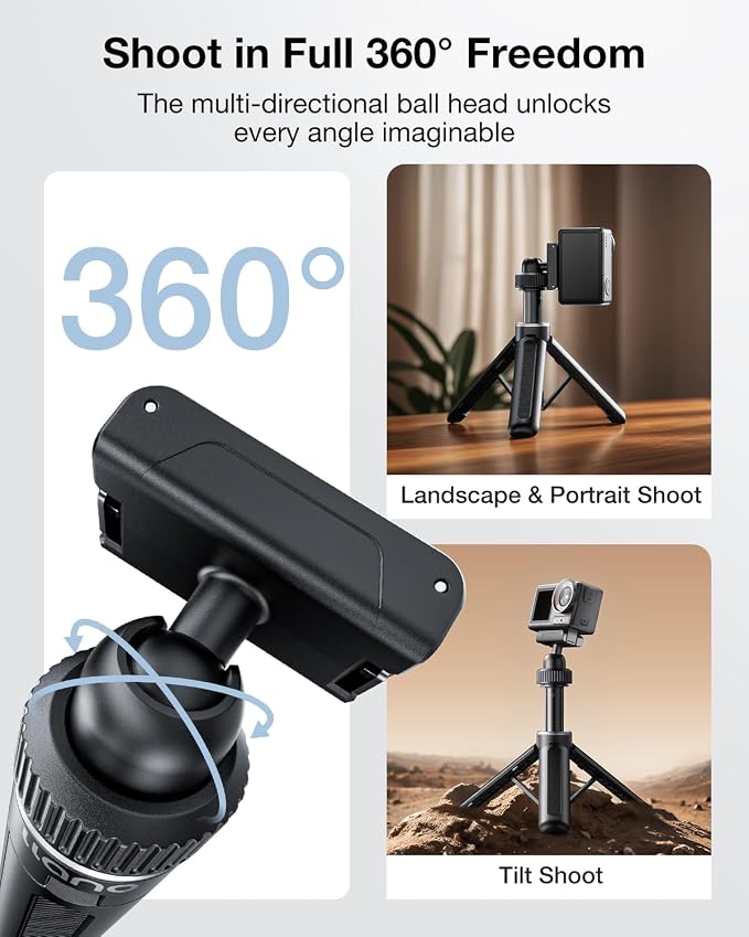 llano 16" Magnetic Action Camera Tripod for DJI Osmo Action 5 pro/4/3, Osmo 360, Extendable Mini Tripod with Magsafe Quick Release Adapter, 360° Ball Head, Small Selfie Stick, Lightweight, Black - Image 4