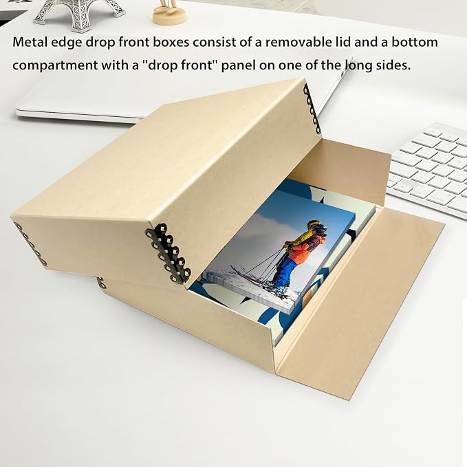 Lineco Drop Front Archival Storage Box, 11.75x15.25x3 in, Tan, 2 Pack | Acid-Free with Metal Edge, Preserves Picture Longevity, Organize Photos, Newspapers, Prints, Documents, Crafts, DIY - Image 6