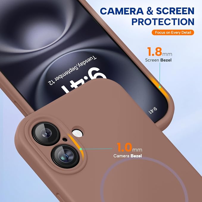 miracase Magnetic for iPhone 16 Plus Case, [Soft Anti-Scratch Microfiber Lining], Compatible with MagSafe, Liquid Silicone Shockproof Drop Protection Phone Case for 16 Plus,Chocolate - Image 7