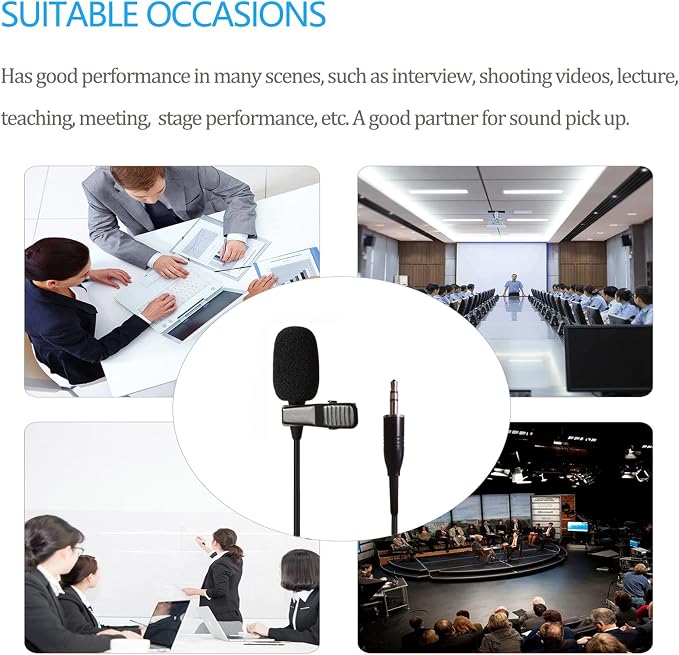 Pro Lavalier Microphone Lapel Microphone 3.5mm (1/8'') TRS Unidirectional Condenser Mic for PC Camera Voice Amplifier Wireless Transmitter, Ideal for Lectures, Podcasts - Image 6