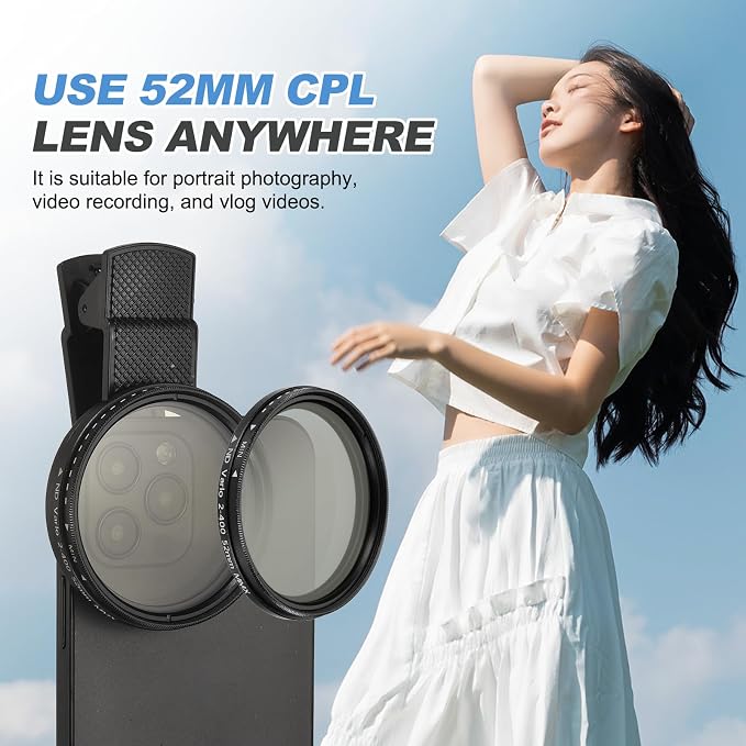 PATIKIL 52mm Phone Camera Lens, Clip-On ND2-400 Filter Circular Polarizing Lens for Most Smart Phones and DSLR Cameras, Black - Image 7